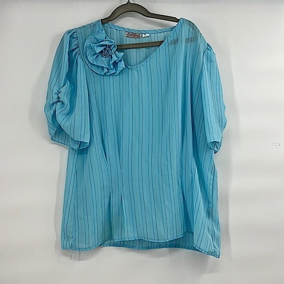 Vintage sheer baby blue top stripe size medium - Picture 1 of 6